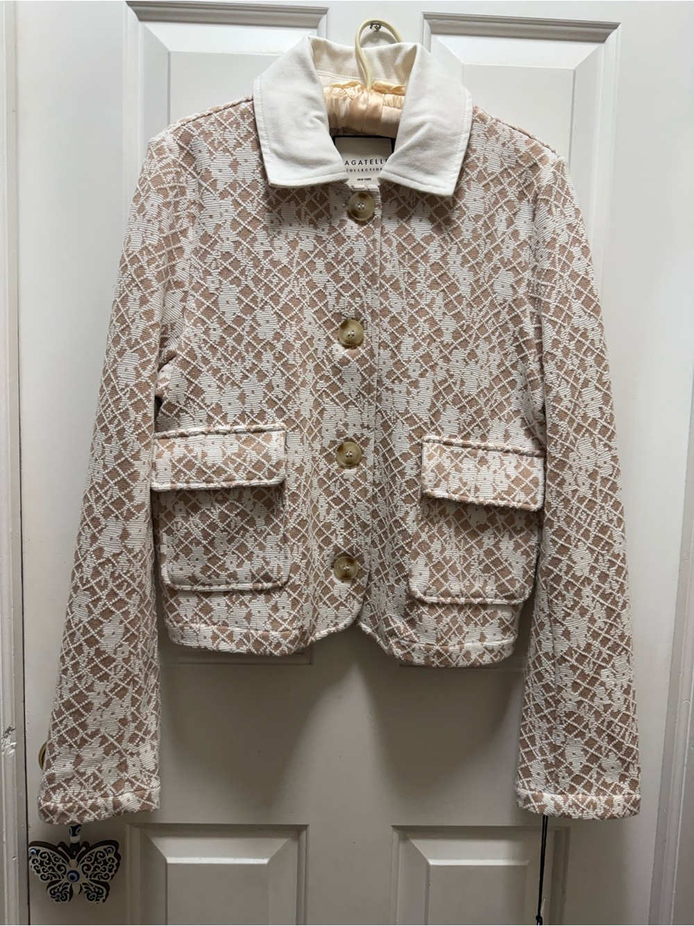 NWT Bagatelle Collection Tweed Jacket Cream Tan Textured Cropped S
